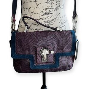 JUICY COUTURE Purple Snakeskin Prints Leather/ Suede Trims Crossbody Bag, new